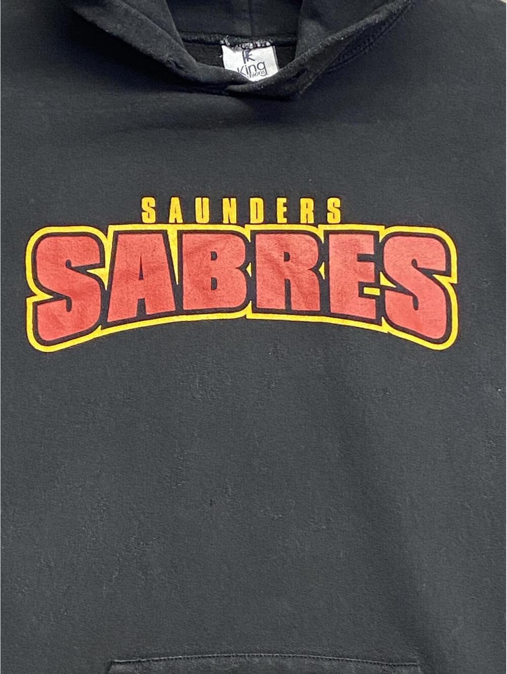 Vtg 80's 90's Saunders Sabres Black Hoodie King Fashions Tag Canada Size Small - Picture 3 of 6